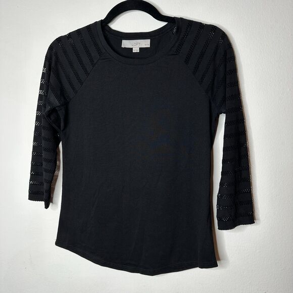 Ann Taylor Loft Black 3/4 Sleeves Cut-Out Triangle Stripe Round Neck Shirt XXP - Picture 10 of 10